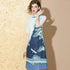 Half Sleeve Crane Pattern Knee Length Retro Chinese Dress