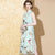 Vestido chino cheongsam de longitud de té de seda real con bordado floral
