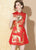 Mini robe chinoise sexy sans manches en brocart Cheongsam