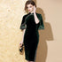 Ruffle Sleeve Knee Length Velvet Cheongsam Chinese Style Mother Dress