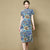 Flügelärmeln Mandarinkragen Blumen Echt Seide Cheongsam Chinesisches Kleid