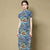 Vestido chino cheongsam de seda real floral con cuello mandarín y mangas casquillo