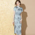 Tea Length Retro Cheongsam Brocade Chinese Dress with Lace Edge