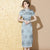 Tea Length Retro Cheongsam Brocade Chinese Dress with Lace Edge