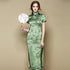 Vestido chino Cheongsam retro con brocado con patrón de bambú y longitud de té