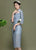 Vestido de tubo estilo chino con cuello de ilusión bordado floral Cheongsam superior