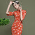 Floral Corduroy Modern Cheongsam Chinese Style Pencil Dress