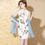 Ärmelloses 2-lagiges A-Linien-Cheongsam-Chinesekleid mit Blumenmuster aus echter Seide
