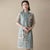 Floral Embroidery Illusion Sleeve Real Silk Modern Cheongsam Chinese Dress