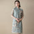 Vestido chino cheongsam moderno de seda real con manga de ilusión bordado floral