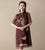 Robe chinoise décontractée en soie et organza à broderies florales