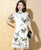 Vestido chino cheongsam moderno con bordado de hojas de bambú con falda de expansión