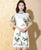 Vestido chino cheongsam moderno con bordado de hojas de bambú con falda de expansión