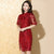 Puff Sleeve Floral Embroidery Modern Cheongsam Chinese Dress