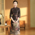 3/4 Sleeve Floral Velvet Traditional Cheongsam Chinese Dress with Lace Edge