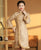 Long Sleeve Floral Brocade Cheongsam Wadded Chinese Dress with Fur Edge