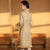 Long Sleeve Floral Brocade Cheongsam Wadded Chinese Dress with Fur Edge