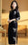 3/4 Sleeve Floral Embroidery Tea Length Wool Cheongsam Chinese Dress