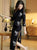 3/4 Sleeve Floral Embroidery Tea Length Wool Cheongsam Chinese Dress