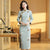 3/4 Sleeve Floral Embroidery Tea Length Wool Cheongsam Chinese Dress