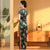 Cap Sleeve Floral Velvet Cheongsam Chinese Dress with Lace Edge