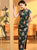 Cap Sleeve Floral Velvet Cheongsam Chinese Dress with Lace Edge