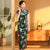 Cap Sleeve Floral Velvet Cheongsam Chinese Dress with Lace Edge