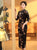 3/4 Sleeve Butterfly Pattern Velvet Cheongsam Chinese Dress with Lace Edge