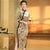 Mandarin Collar 3/4 Sleeve Floral Velvet Cheongsam Chinese Dress with Lace Edge