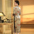 Mandarin Collar 3/4 Sleeve Floral Velvet Cheongsam Chinese Dress with Lace Edge