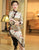 Mandarin Collar 3/4 Sleeve Floral Velvet Cheongsam Chinese Dress with Lace Edge