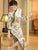 3/4 Sleeve Lily Pattern Velvet Retro Cheongsam Chinese Dress with Lace Edge
