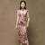 Cap Sleeve Tea Length Floral Velvet Retro Cheongsam Chinese Dress