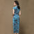 Cap Sleeve Tea Length Floral Velvet Retro Cheongsam Chinese Dress