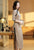 3/4 Sleeve Polka Dots Velvet Retro Cheongsam Chinese Dress with Lace Edge