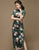 Short Sleeve Floral Velvet Retro Cheongsam Chinese Dress with Lace Edge