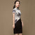 Ink Painting Pattern Velvet Knee Length Cheongsam Chinese Dress