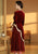 Velvet Cheongsam Top Chinese Dress with Lace Pleated Skirt & Floral Edge