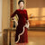 Velvet Cheongsam Top Chinese Dress with Lace Pleated Skirt & Floral Edge