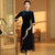 Velvet Cheongsam Top Chinese Dress with Lace Pleated Skirt & Floral Edge