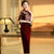 Vestido de noche de estilo chino Cheongsam de capa de empalme con patrón de pájaro