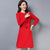 Floral Embroidery Long Sleeve Retro Cheongsam Knee Length Sweater Dress