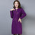 Floral Embroidery Long Sleeve Retro Cheongsam Knee Length Sweater Dress