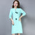 Floral Embroidery Long Sleeve Retro Cheongsam Knee Length Sweater Dress