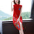 Sleeveless Floral Embroidery Modern Cheongsam A-line Knit Dress