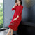 Long Sleeve Floral Embroidery Modern Cheongsam A-line Knit Dress