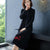 Long Sleeve Floral Embroidery Modern Cheongsam A-line Knit Dress