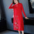 Floral Embroidery Key Hole Neck Modern Cheongsam A-line Knit Dress