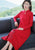 Floral Embroidery Key Hole Neck Modern Cheongsam A-line Knit Dress