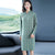 Auspicious Pattern Long Sleeve Modern Cheongsam A-line Knit Dress